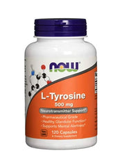 Now Foods L-Tyrosine supplement UAE in a 120-capsule bottle for neurotransmitter support