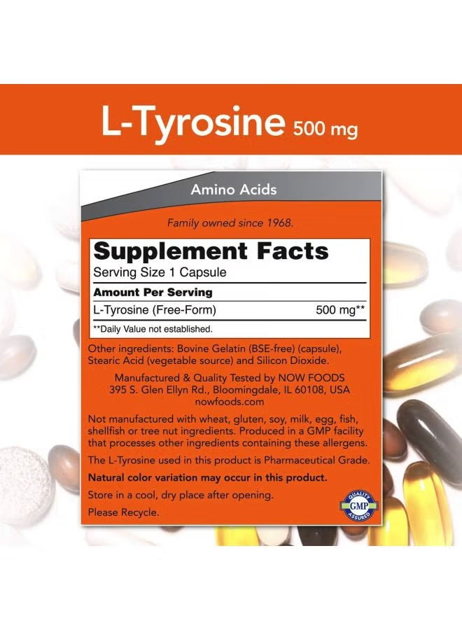 Now Foods L-Tyrosine supplement UAE with 500 mg per capsule for optimal amino acid support