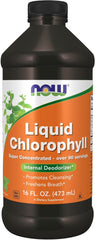 NOW Foods Liquid Chlorophyll Mint Flavor in 16 FL OZ bottle for internal cleansing and fresh breath