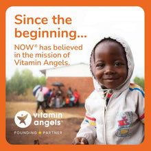 Vitamin Angels mission infographic featuring a child in a white jacket