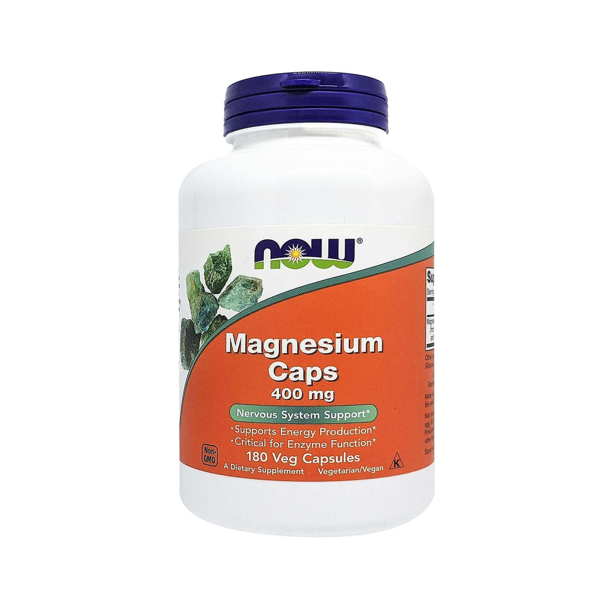 NOW Magnesium Caps 400 mg white bottle with orange label 180 veg capsules dietary supplement magnesium 400 mg capsules UAE
