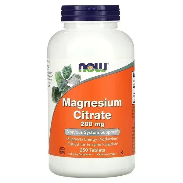 NOW Foods Magnesium Citrate – 200 mg, 250 Tablets - Mumzar