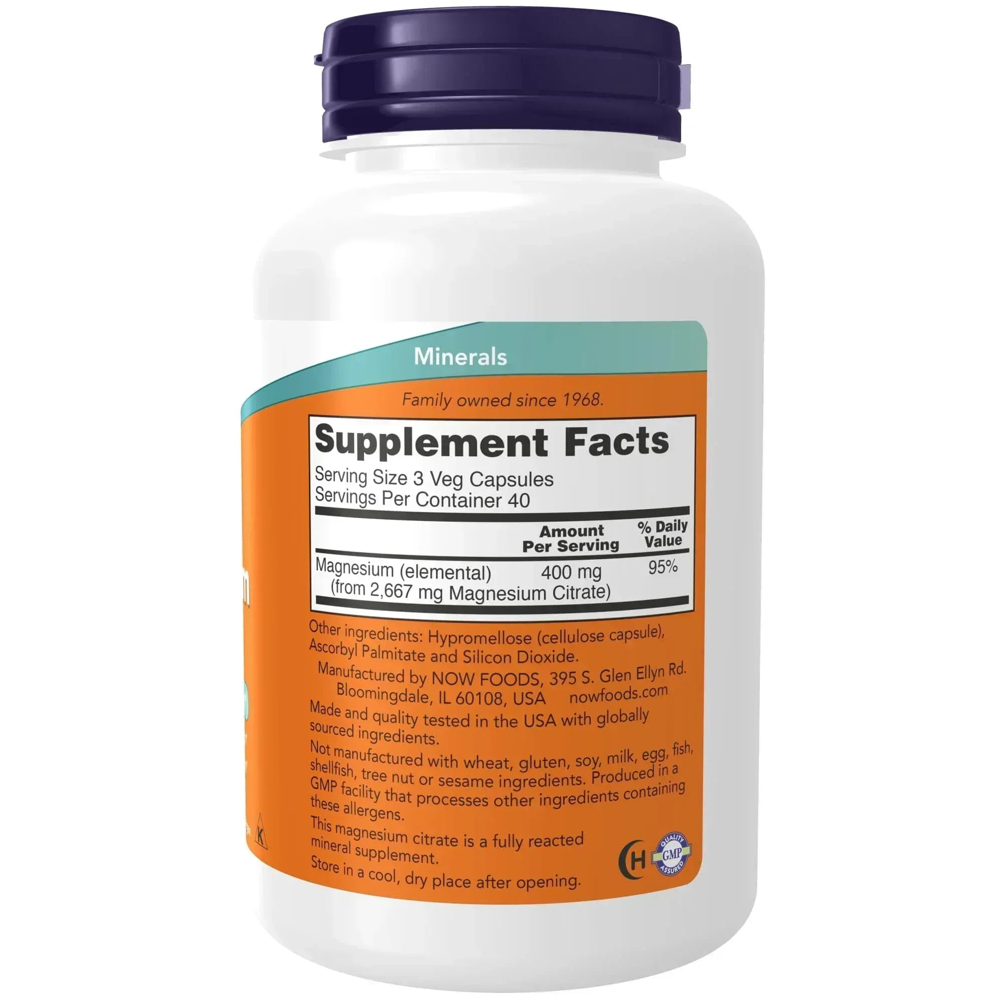 NOW Supplements Magnesium Citrate – 120 Veg Capsules - Mumzar