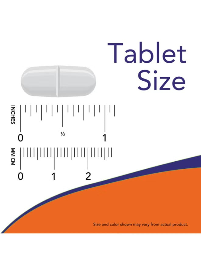 NOW Foods Magnesium Malate 1000mg tablets displayed next to a ruler for size reference