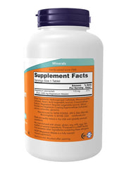 NOW Foods Magnesium Malate 1000mg tablets in a white bottle with an orange label detailing supplement facts
