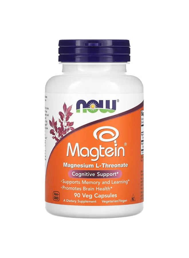 NOW Foods Magtein Magnesium L-Threonate capsules for cognitive support and brain health, 90 veg capsules