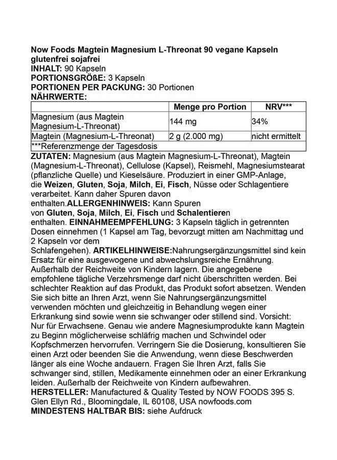 Magtein Magnesium L-Threonate – 90 Veg Capsules - Mumzar
