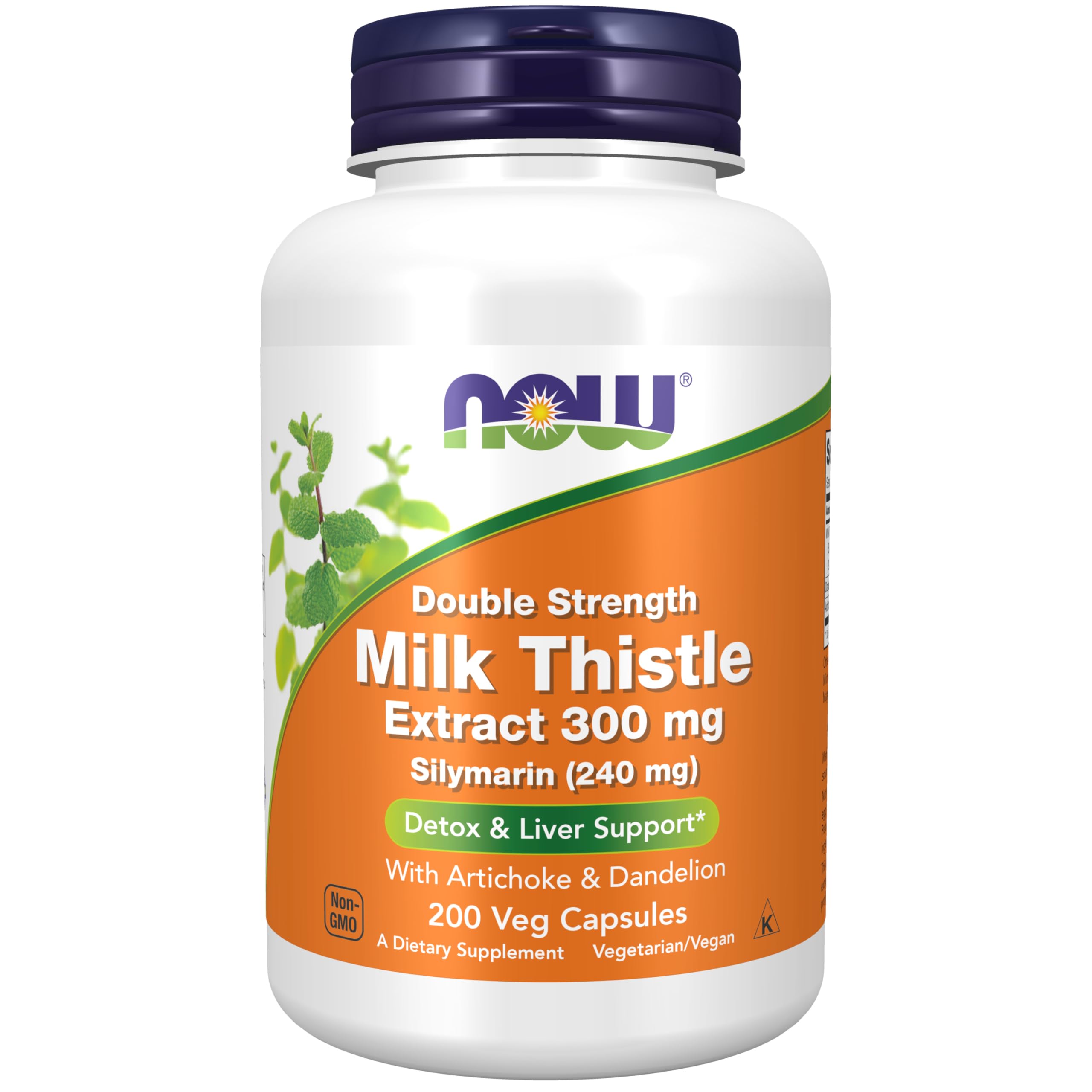 NOW Foods Double Strength Milk Thistle Liver Supplement 300 mg with Artichoke and Dandelion in 200 Veg Capsules