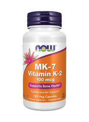 NOW Foods MK-7 vitamin K2 supplement in a 120-count bottle for bone health support