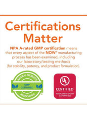 NOW Foods NAC 1000 mg supplement certified for quality and potency assurance with GMP certification badge