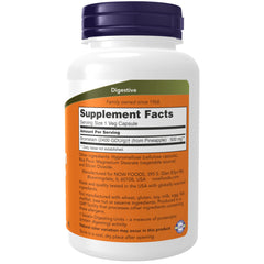 NOW Foods Bromelain 500mg capsules white plastic bottle with orange label showing Supplement Facts and Digestive
