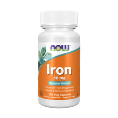 Now Foods iron capsules 18mg bottle 120 veg capsules gentle non constipating iron bisglycinate supplement