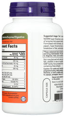 Now Foods Super Enzymes capsules white bottle with purple cap showing supplement facts label