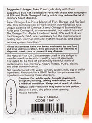 Bottle label showing suggested usage directions ingredients warnings and barcode for Now Foods Super Omega 3-6-9 supplement.