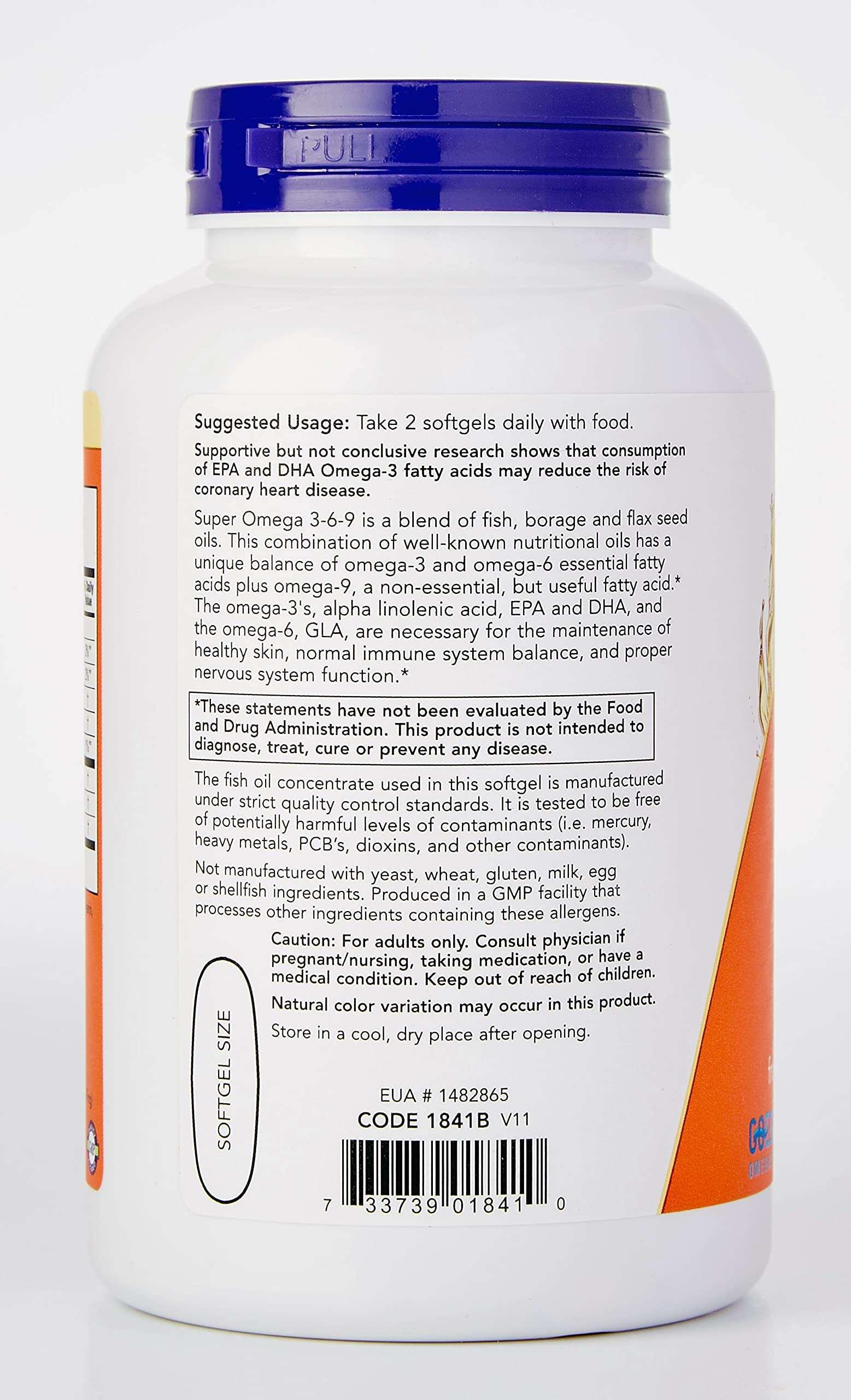 NOW Foods Super Omega 3-6-9 – 180 Softgels - Mumzar