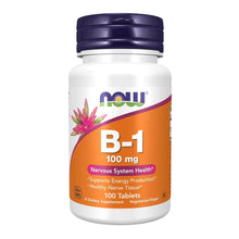 Now Foods Vitamin B-1 100 mg supplement bottle with 100 tablets label