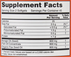 Now Super Omega 3-6-9 1200mg softgels. supplement facts label showing serving size 2 and oils amounts