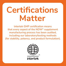 Certifications infographic card with Intertek GMP certification globe logo