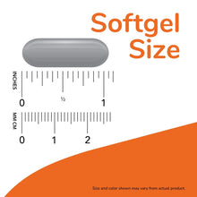 Omega-3 softgel size graphic with capsule silhouette and measurement marks