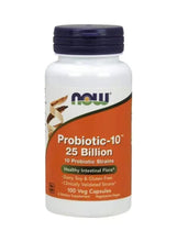 Probiotic supplement bottle with dark cap and Probiotic-10 label