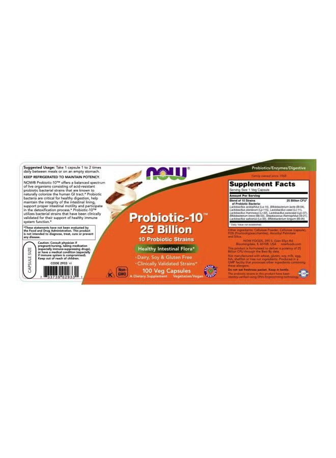 Now Foods Probiotic Supplements 25 Billion CFU with 10 Probiotic Strains in 100 Veg Capsules