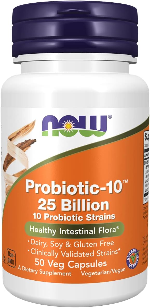 NOW Probiotics 25 Billion Capsules for Healthy Intestinal Flora in a vegan-friendly formula