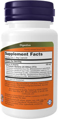 NOW probiotics 25 billion capsules in a white bottle with detailed supplement facts label