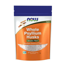 NOW Whole Psyllium Husks supplement pouch with orange fiber panel