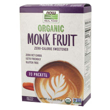 Organic monk fruit zero-calorie sweetener box from the side, 70 packets