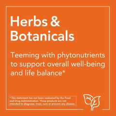 NOW Herbs and Botanicals orange banner highlighting phytonutrients for well being saw palmetto extract supplement