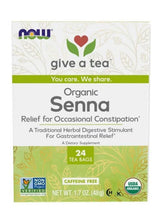 Organic senna tea supplement box with 24 tea bags, caffeine free label