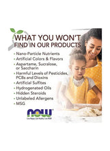 Senna tea supplement card with What you wont find ingredient-free checklist