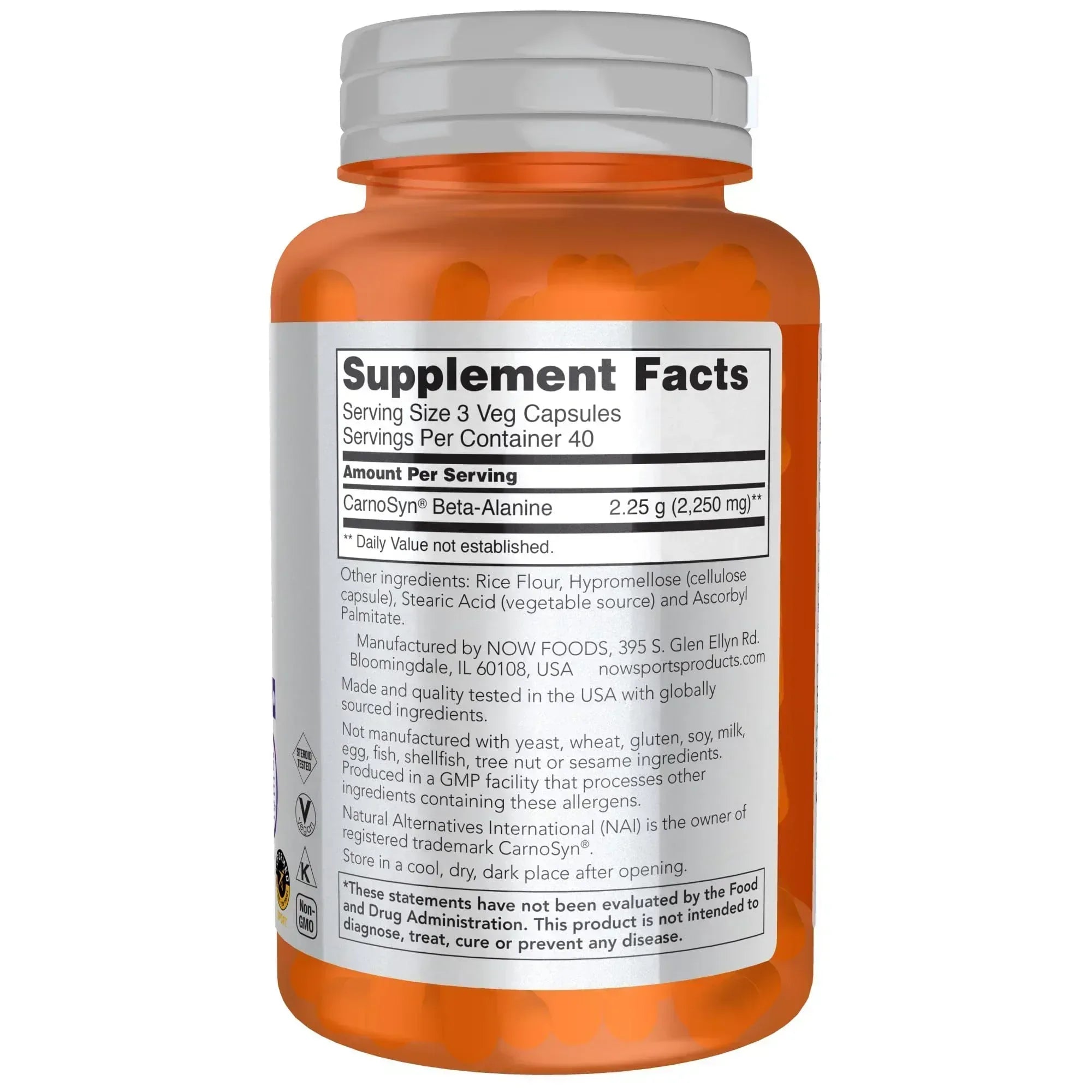 NOW Foods Sports Nutrition, Beta-Alanine 750 mg, Delays Muscle Fatigue*, Endurance*, 120 Veg Capsules - Mumzar