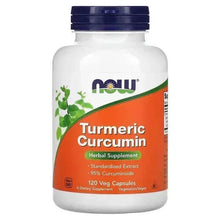Turmeric curcumin supplement bottle with blue cap and orange label, 120 veg capsules