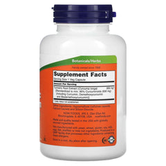 NOW vitamin and mineral supplement bottle with turmeric curcumin capsules UAE label detailing ingredients and dosage