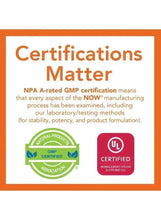 Omega-3 fish oil supplement certifications card with GMP and UL certified badges