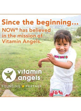 Omega-3 fish oil supplement promotional card with Vitamin Angels logo and child photo