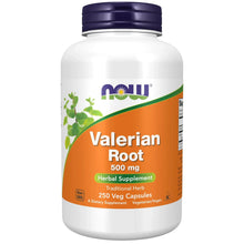 Valerian Root 500 mg herbal supplement bottle, 250 veg capsules, NOW