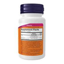NOW B12 supplement bottle back label with Supplement Facts panel and dark cap