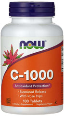 NOW C 1000 supplement bottle Vitamin C 1000mg tablets UAE antioxidant protection sustained release with rose hips 100 tablets