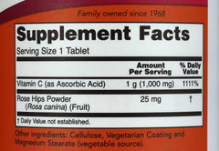 NOW Supplements label with Supplement Facts showing Vitamin C 1 g 1000 mg and rose hips powder 25 mg Vitamin C 1000mg tablets UAE