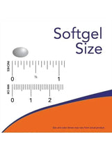 Softgel size chart with ruler scale and small oval softgel graphic
