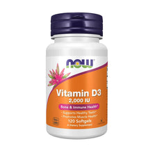 Vitamin D3 supplement bottle with dark purple cap and Vitamin D3 2,000 IU label