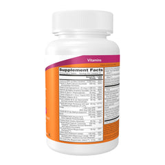NOW bottle showing Supplement Facts and label for women's multivitamin supplement UAE in white orange packaging