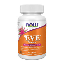 White plastic supplement bottle with orange Eve tablets label and 90 tablets front