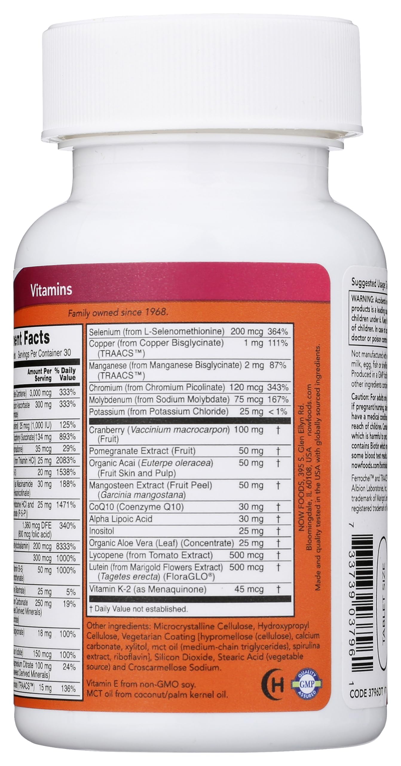 NOW women's multivitamin supplement UAE white bottle with pink orange label showing supplement facts