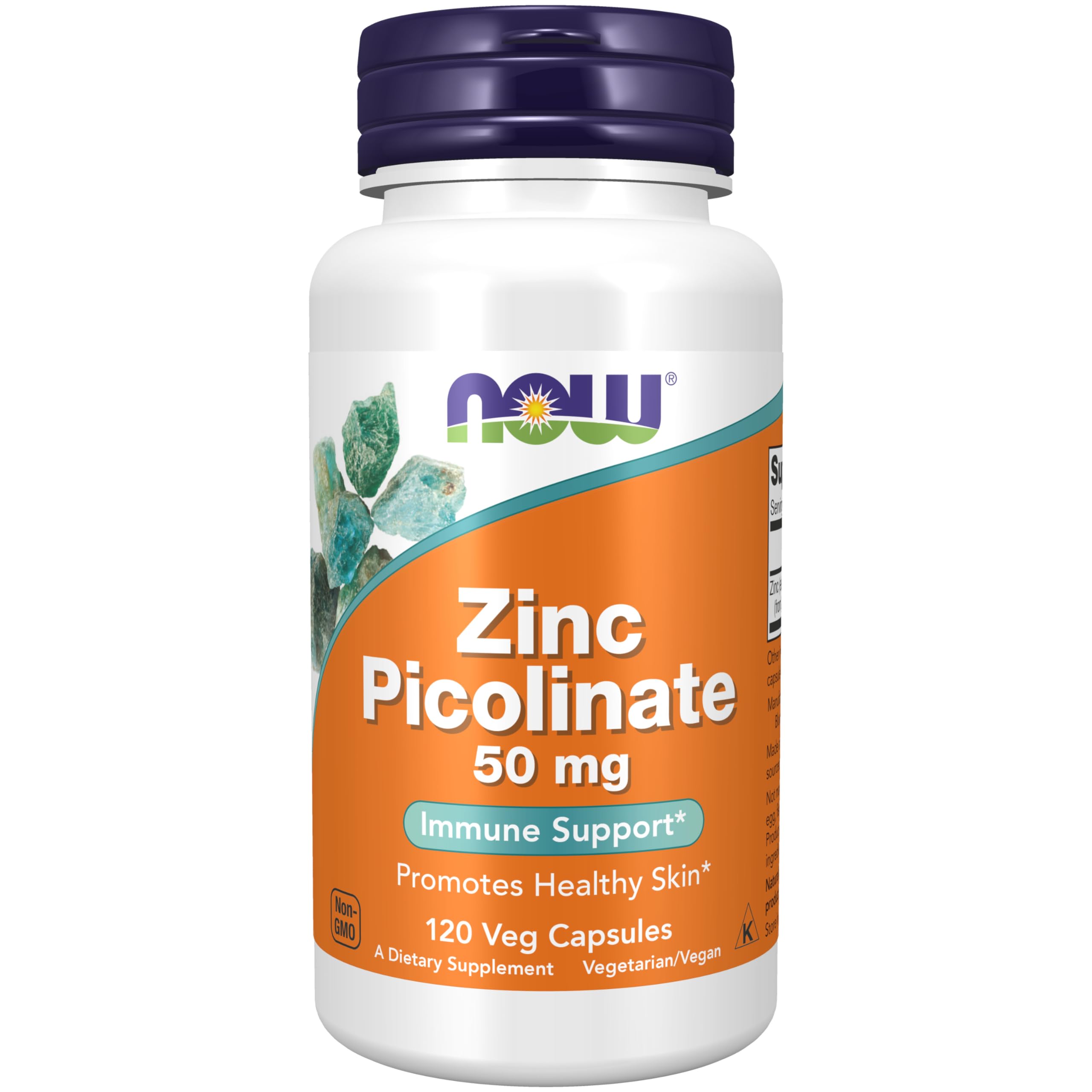 NOW Zinc Picolinate 50mg supplement bottle 120 veg capsules immune support promotes healthy skin
