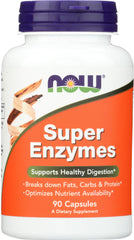 Now Foods Super Enzymes capsules 90 count white bottle with orange label and purple cap for digestion support