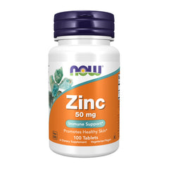 NOW Foods Zinc tablets 50 mg bottle 100 tablets immune support supplement orange label purple cap
