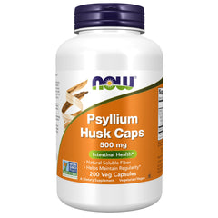 NOW psyllium husk 500mg supplements bottle Psyllium Husk Caps 500 mg white bottle purple cap 200 veg capsules